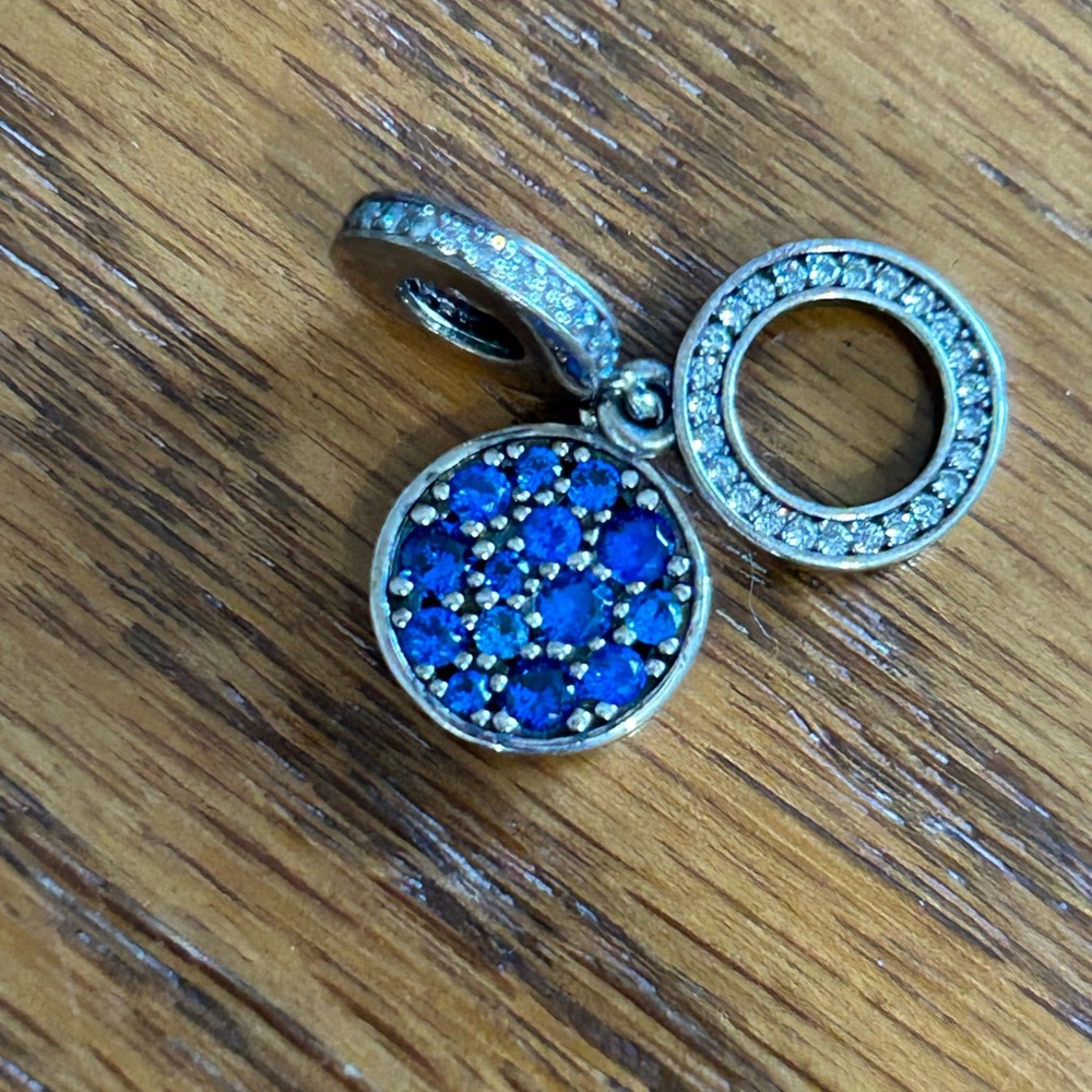 Pandora Sterling Silver Blue Disc Pendant - Picture 2 of 4